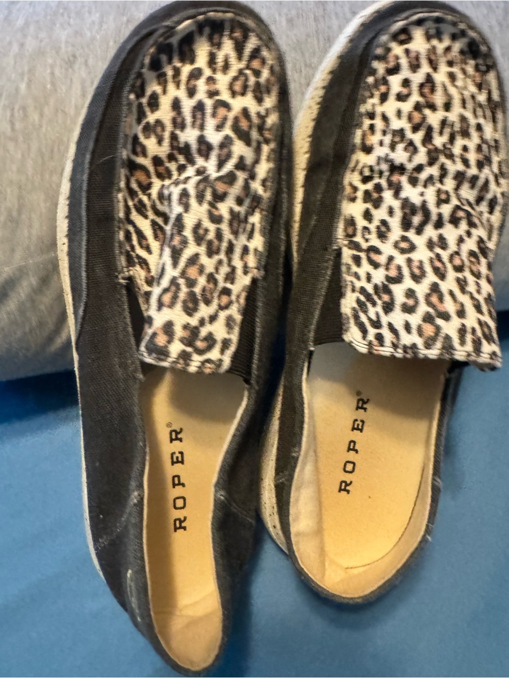 Roper Leopard Print Slip-On Loafers with Black Sides
